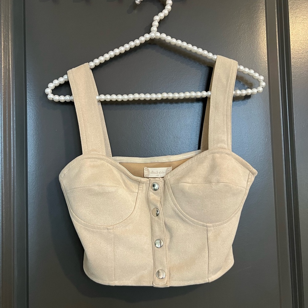 Altar’d State Beige Button-Up Bustier Crop Top